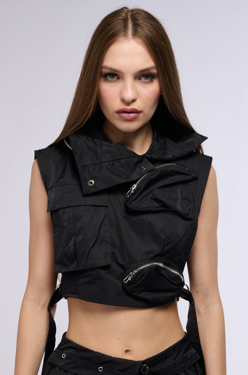 KADEN CARGO SLEEVELESS TOP IN BLACK