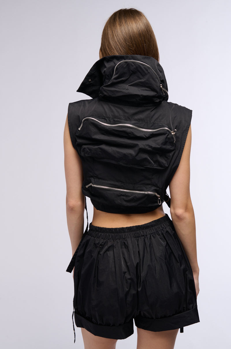 KADEN CARGO SLEEVELESS TOP IN BLACK