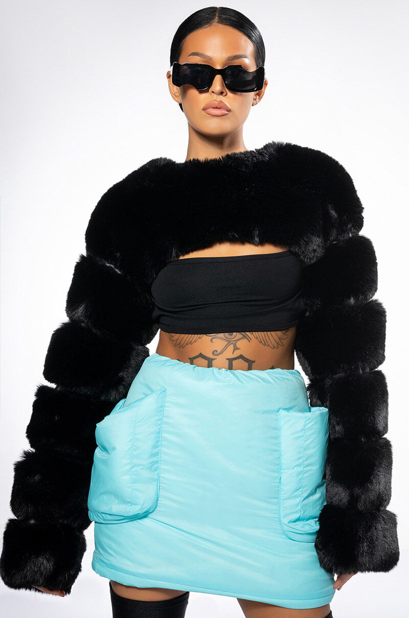 LADIES NIGHT ULTRA CROP FAUX FUR JACKET