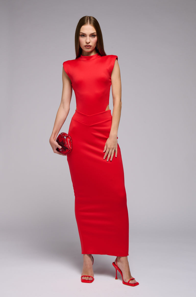 LALA HIGH WAIST DRESSY MIDI SKIRT