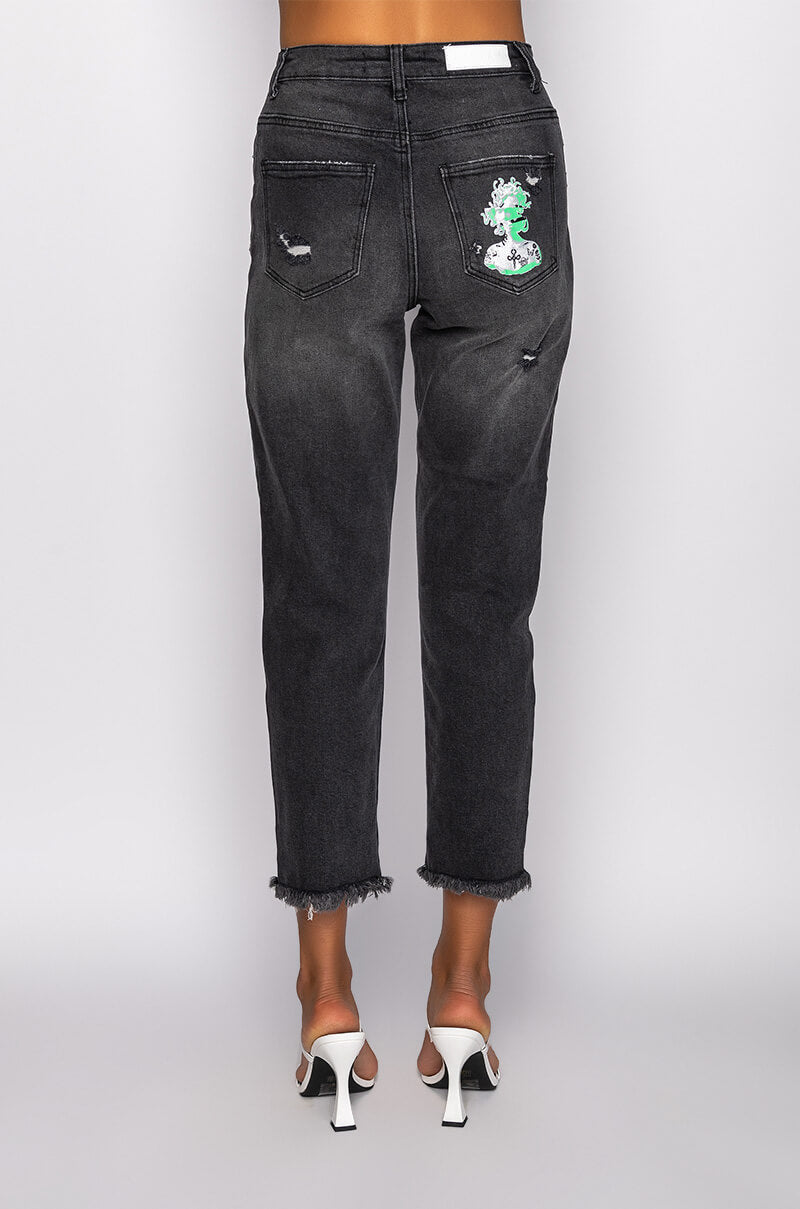 LEGEND HAS IT HIGH RISE DISTRESSED RELAXED FIT JEANS