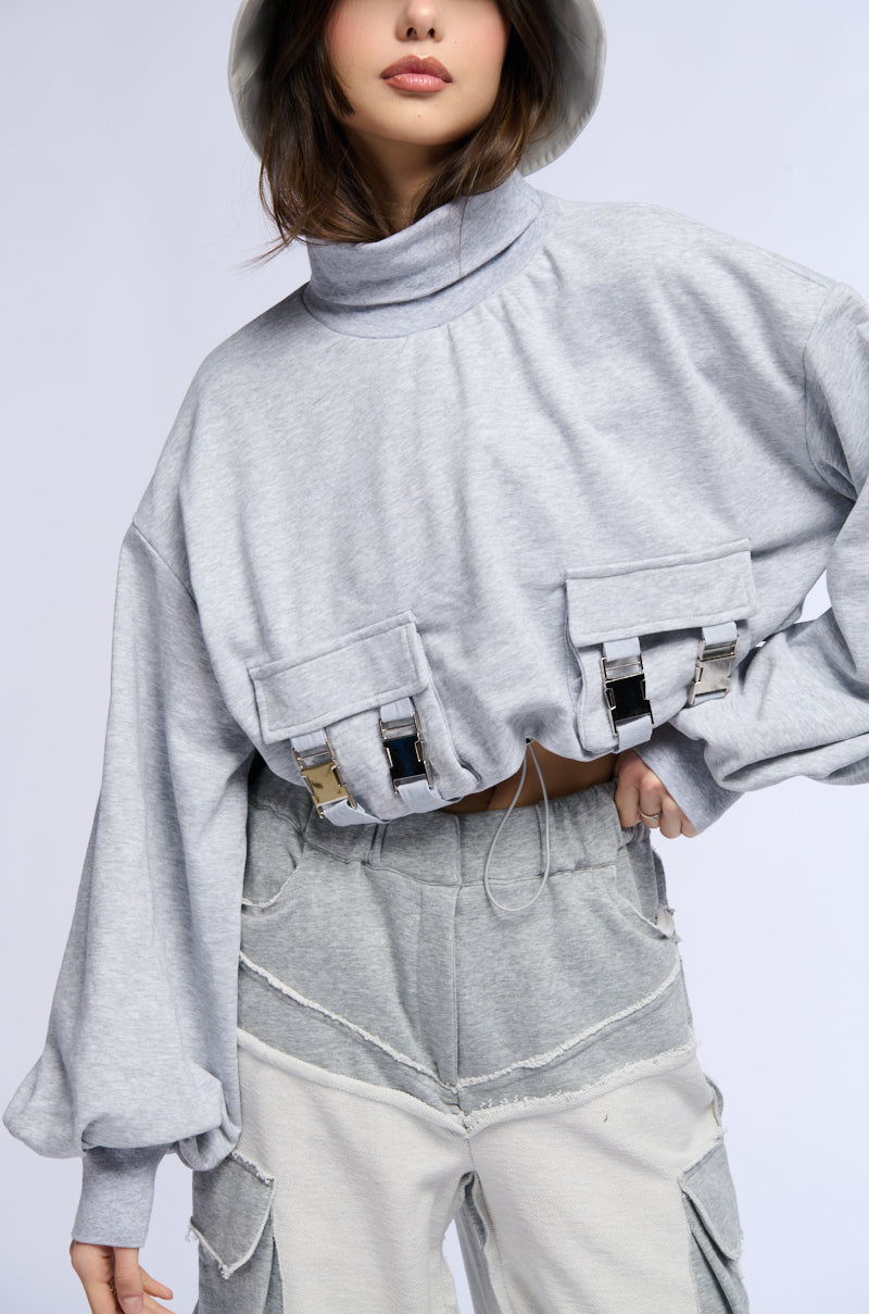 LENI CARGO POCKET MOCK NECK SWEATSHIRT