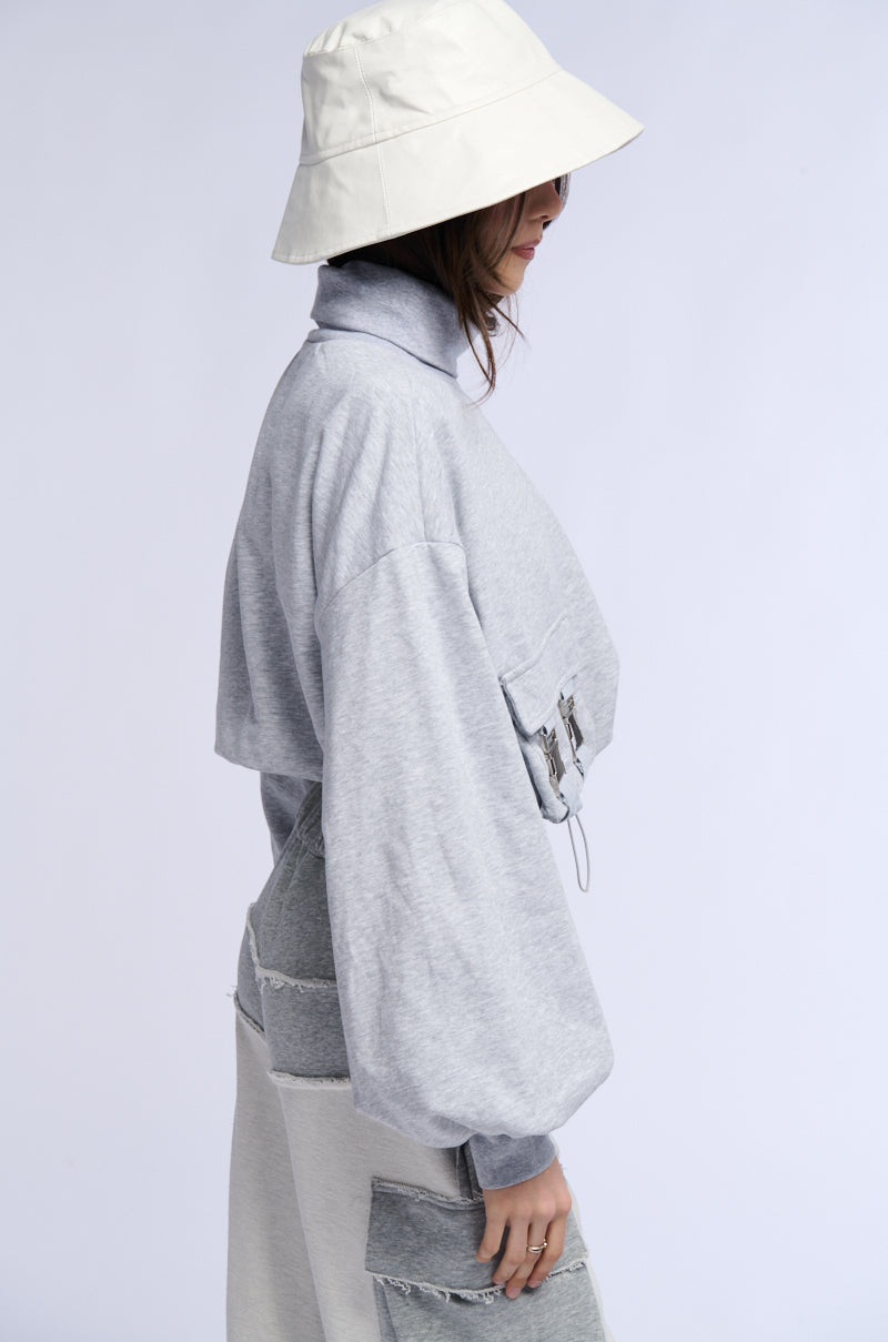 LENI CARGO POCKET MOCK NECK SWEATSHIRT