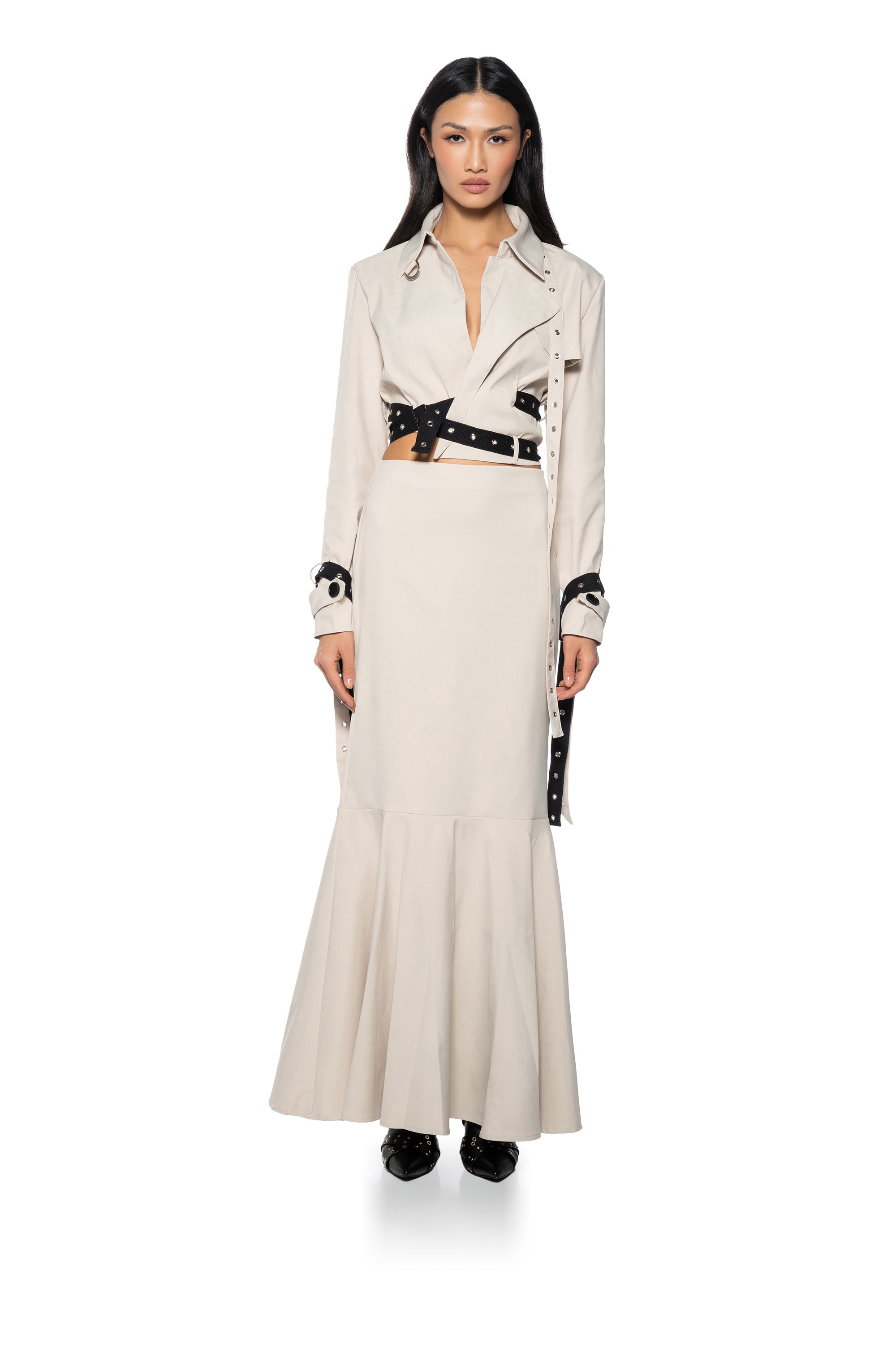 LINDEN FITTED TRUMPET MAXI SKIRT