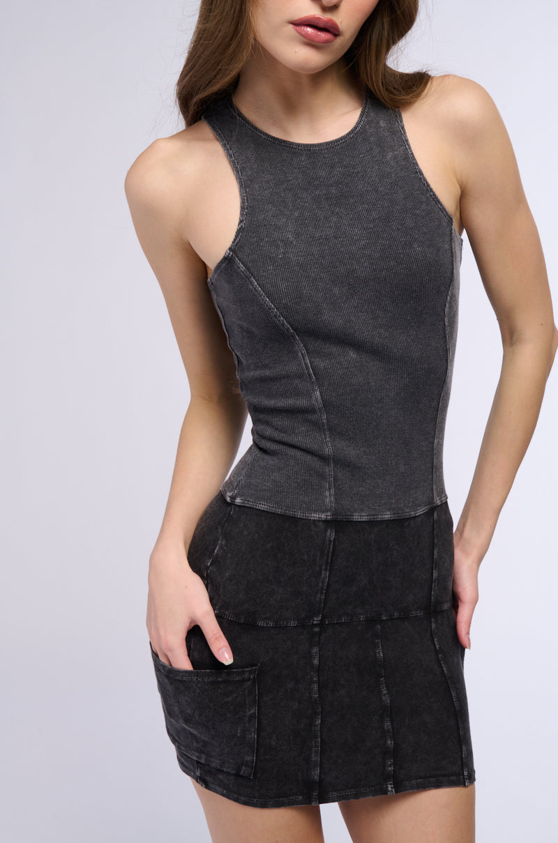 LOOK BACK AT IT SLEEVELESS RIB KNIT MINI DRESS