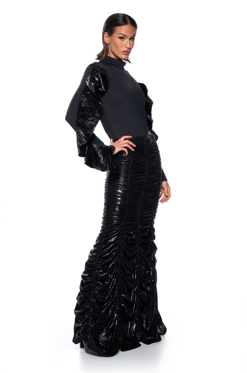 LOST IN TRANSLATION LONG SLEEVE STRETCH MOCK NECK TOP