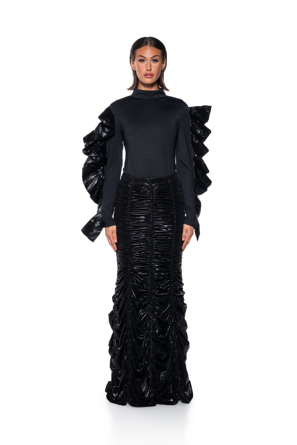 LOST IN TRANSLATION LONG SLEEVE STRETCH MOCK NECK TOP