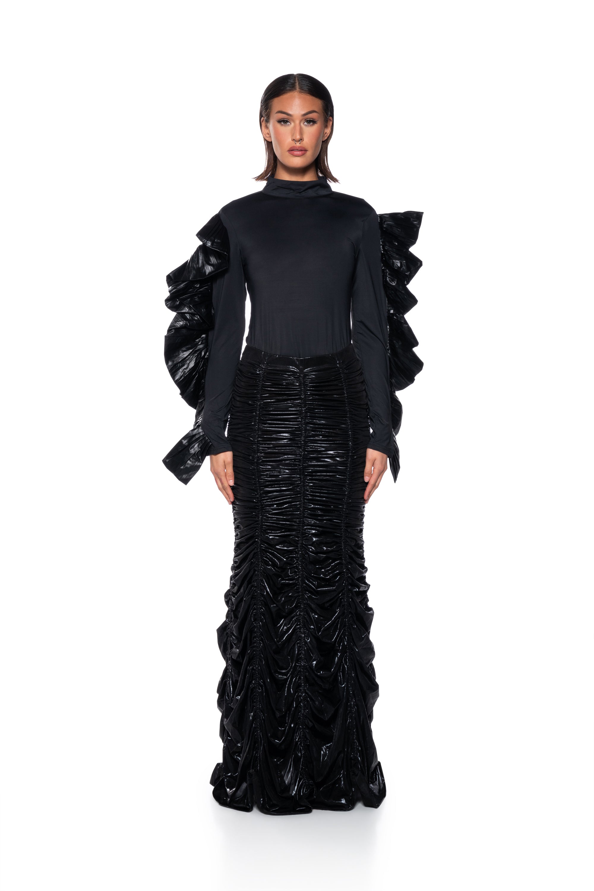 LOST IN TRANSLATION LONG SLEEVE STRETCH MOCK NECK TOP