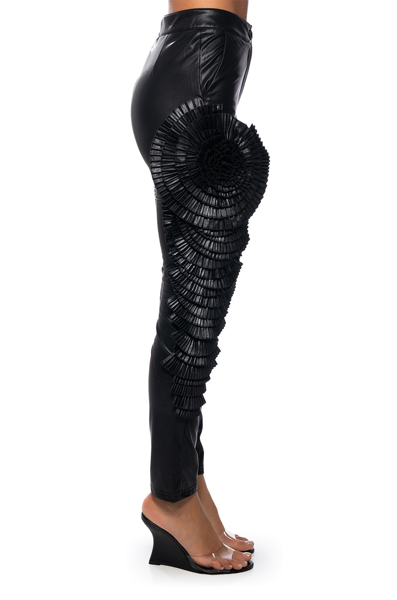 LOTUS FLOWER BOMB FAUX LEATHER FLARE PANT