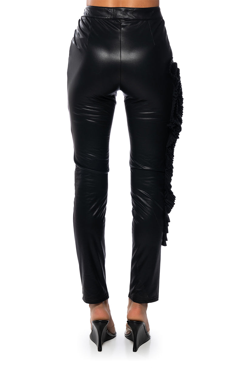 LOTUS FLOWER BOMB FAUX LEATHER FLARE PANT