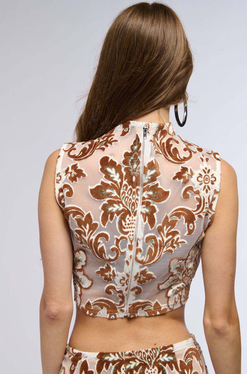 LOTUS MESH MOCK NECK SLEEVELESS TOP