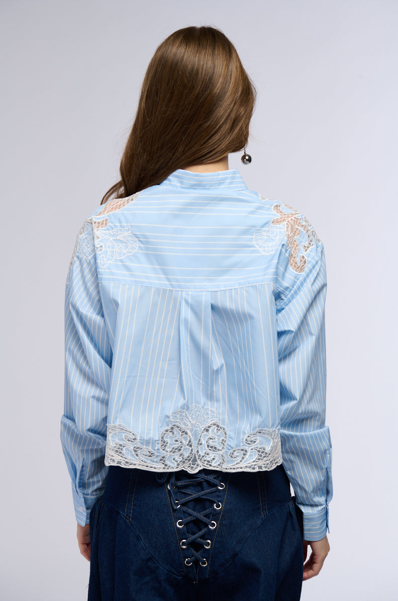 LOVE ME LIKE THAT BUTTON DOWN BLOUSE WITH LACE DETAILING