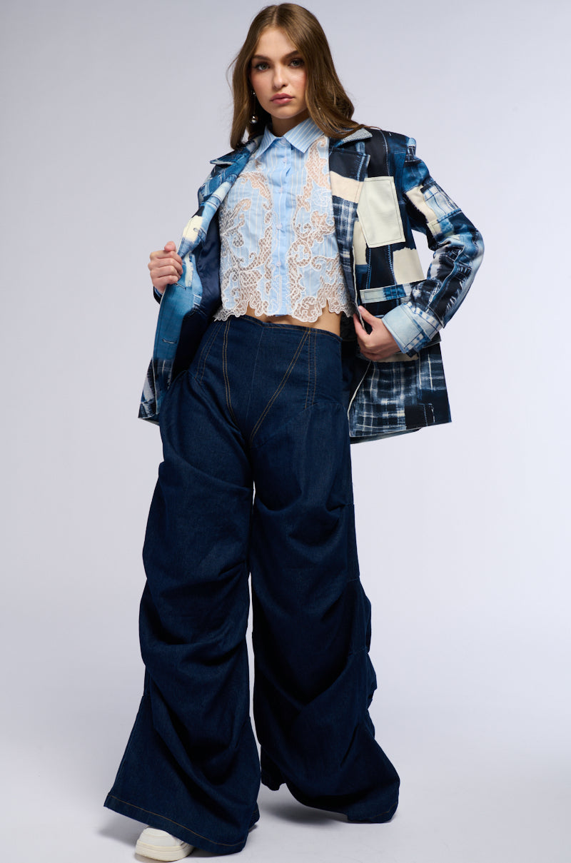 LOVE ME LIKE THAT BUTTON DOWN BLOUSE WITH LACE DETAILING