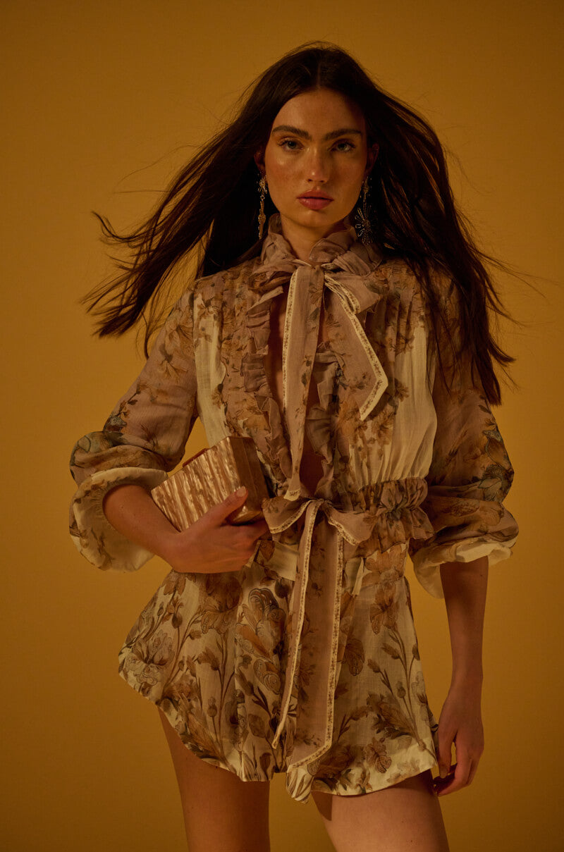 LUCID DREAMS FLORAL TIE NECK BLOUSE