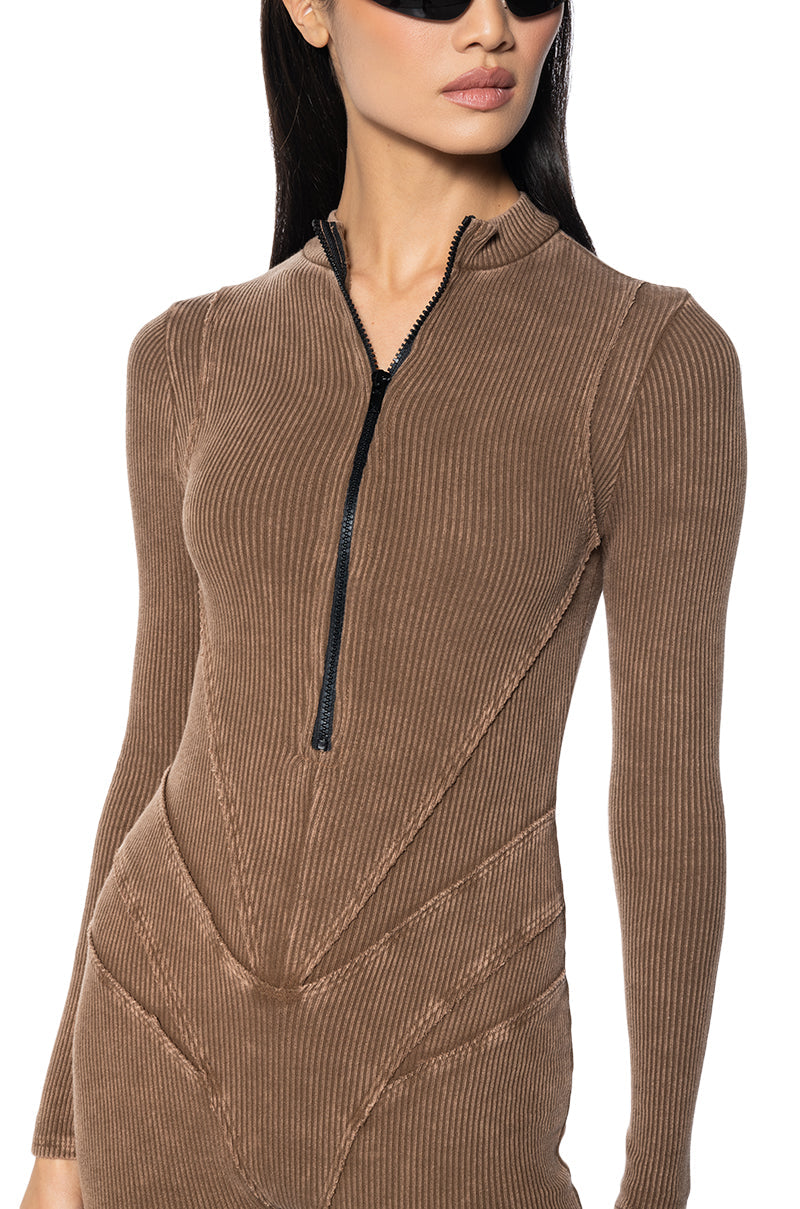 MADDELYN ZIP FRONT LONG SLEEVE CATSUIT