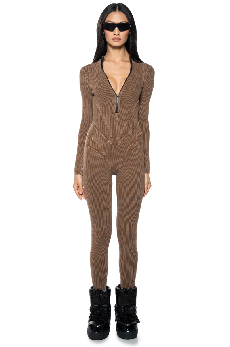 MADDELYN ZIP FRONT LONG SLEEVE CATSUIT