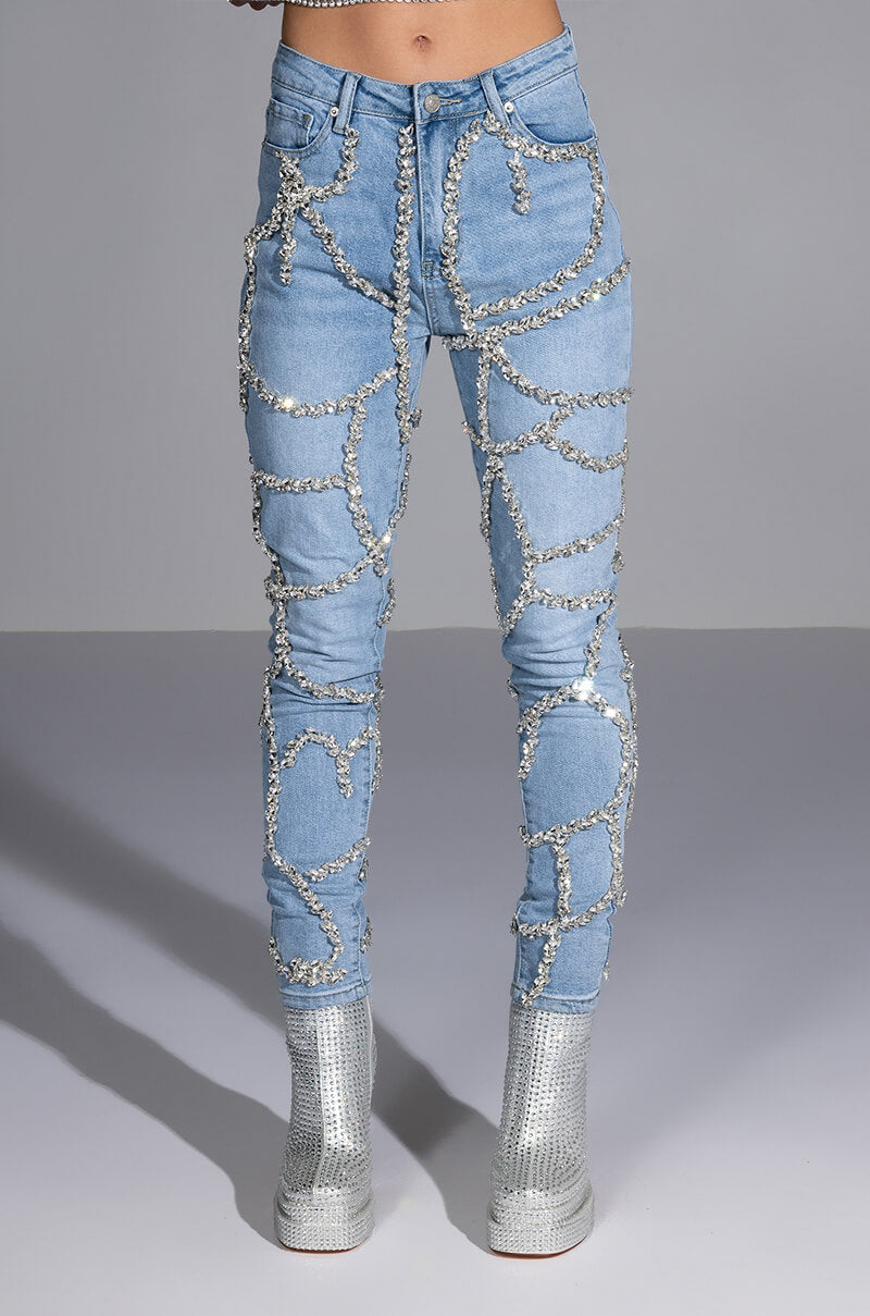 MAKE A WISH RHINESTONE HIGH WAISTED SKINNY JEAN