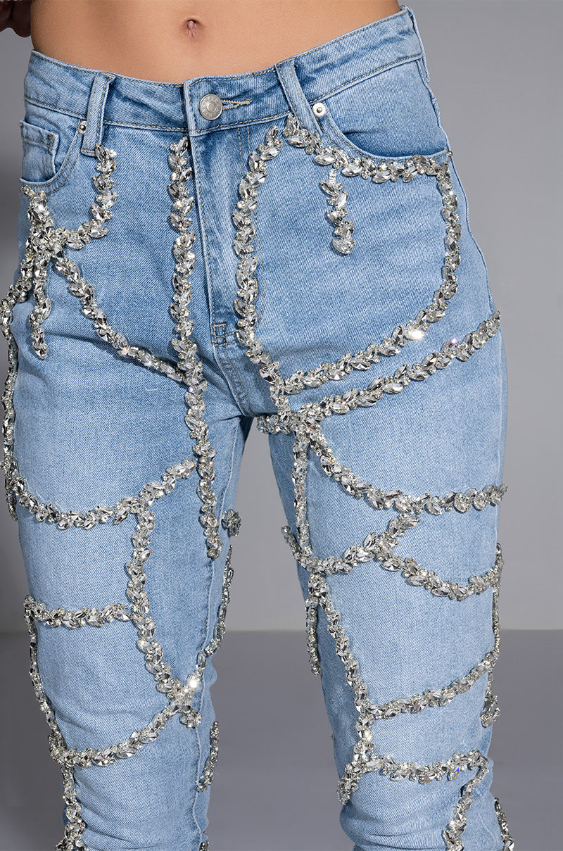 MAKE A WISH RHINESTONE HIGH WAISTED SKINNY JEAN