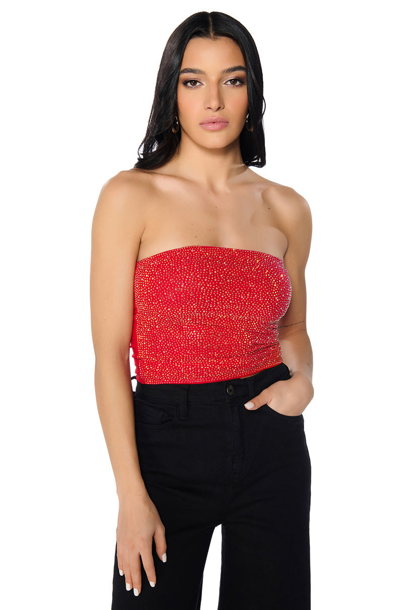 MATERIAL GIRL RHINESTONE EMBELLISHED TUBE TOP