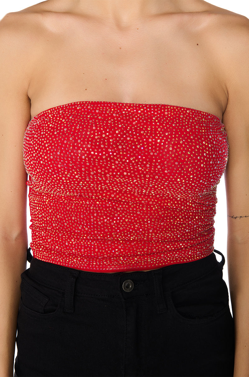 MATERIAL GIRL RHINESTONE EMBELLISHED TUBE TOP