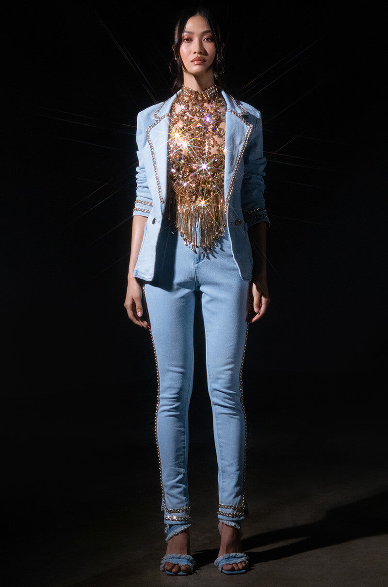 ME MYSELF AND I CHAIN DETAIL SKINNY JEAN