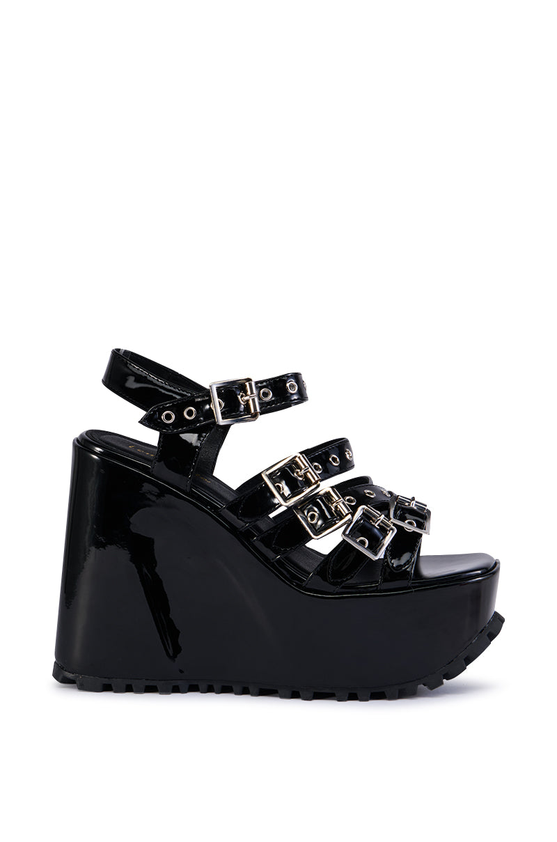 MICHAELA BLACK WEDGE PLATFORM SANDAL