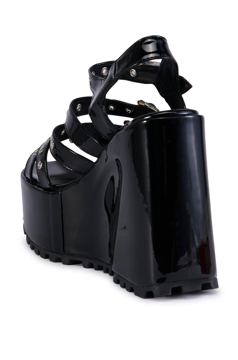 MICHAELA BLACK WEDGE PLATFORM SANDAL