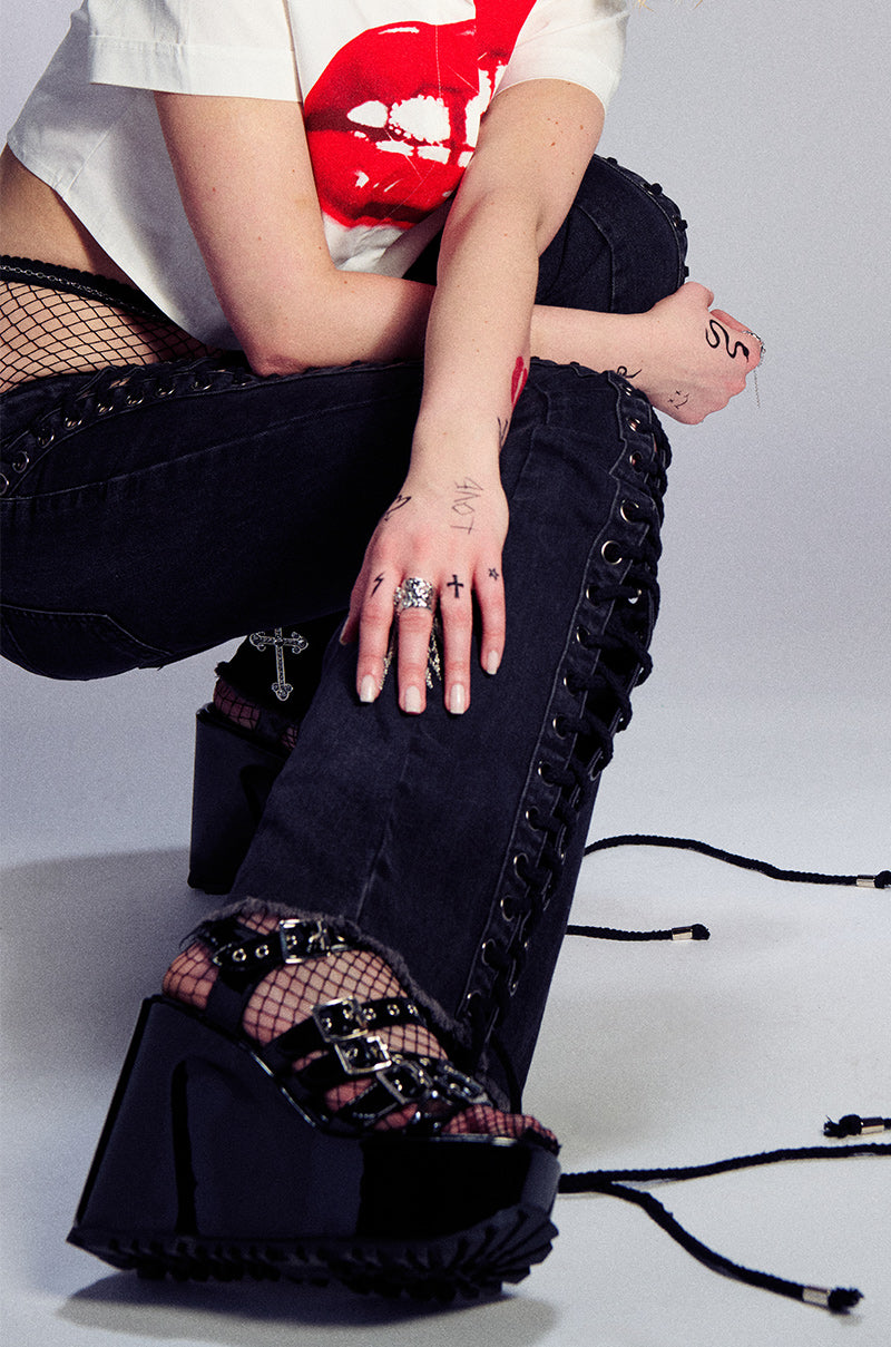 MICHAELA BLACK WEDGE PLATFORM SANDAL