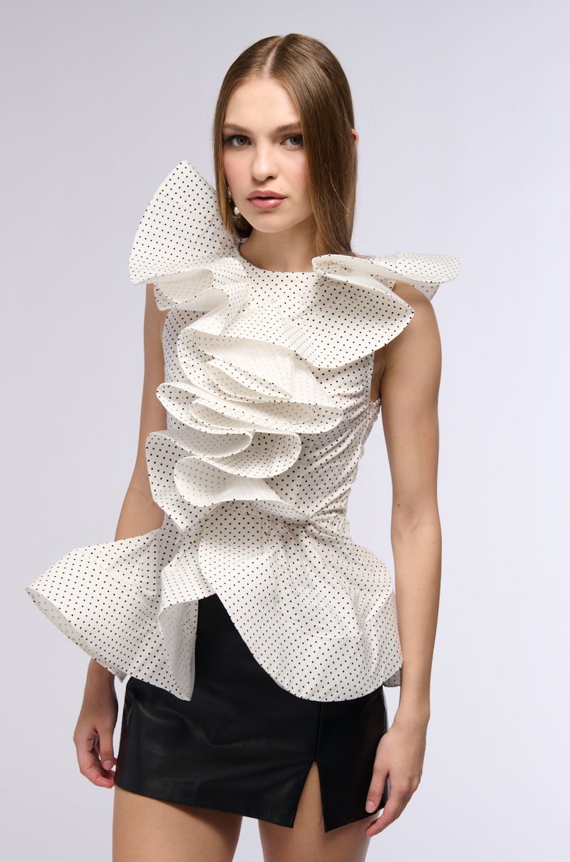 MISS FASHIONISTA SLEEVELESS POLKA DOT PRINT BLOUSE