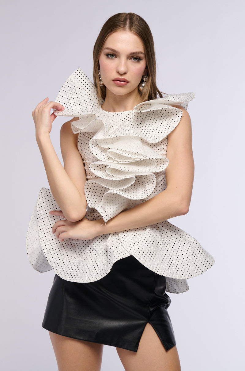MISS FASHIONISTA SLEEVELESS POLKA DOT PRINT BLOUSE