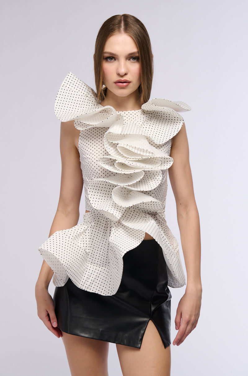 MISS FASHIONISTA SLEEVELESS POLKA DOT PRINT BLOUSE