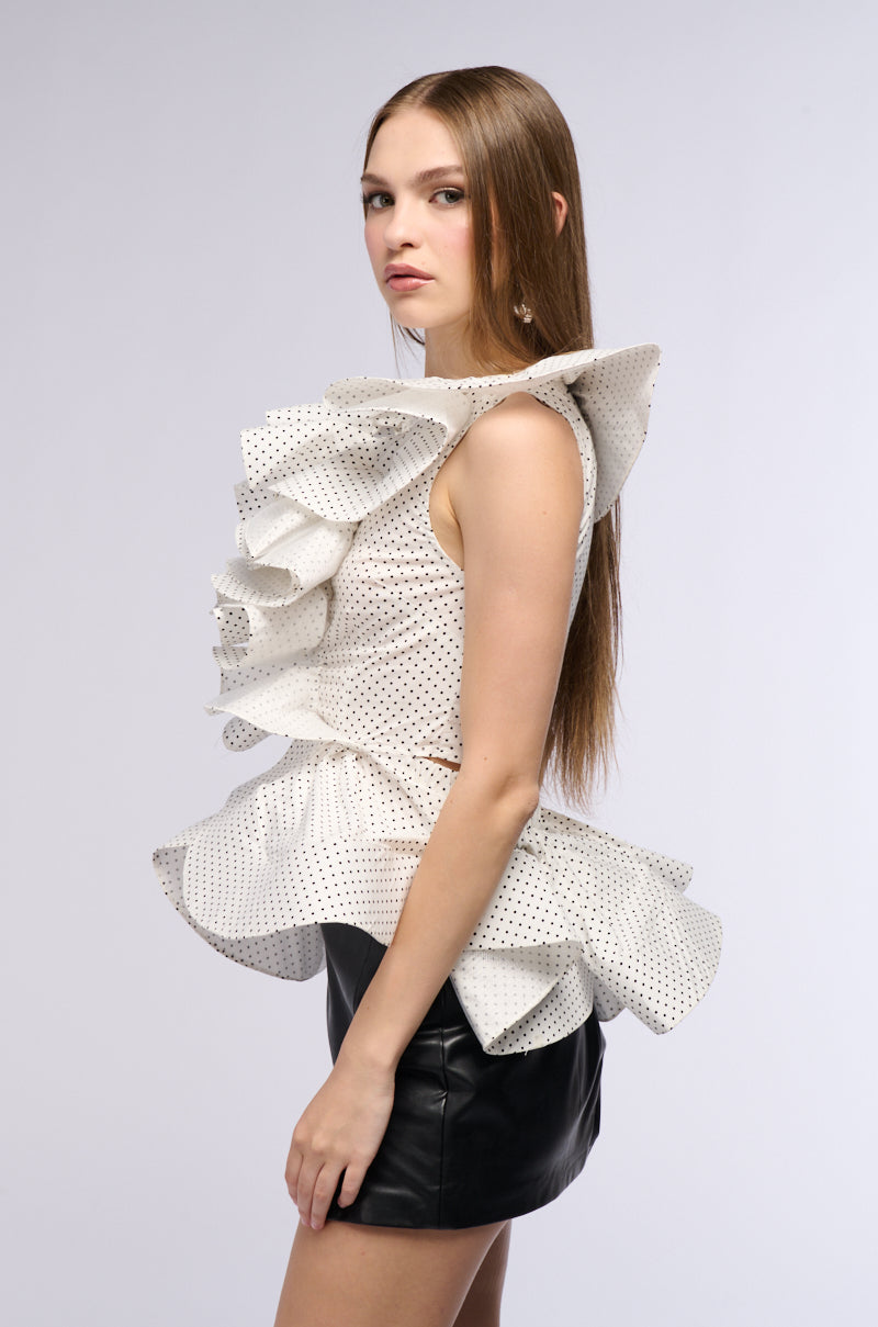 MISS FASHIONISTA SLEEVELESS POLKA DOT PRINT BLOUSE