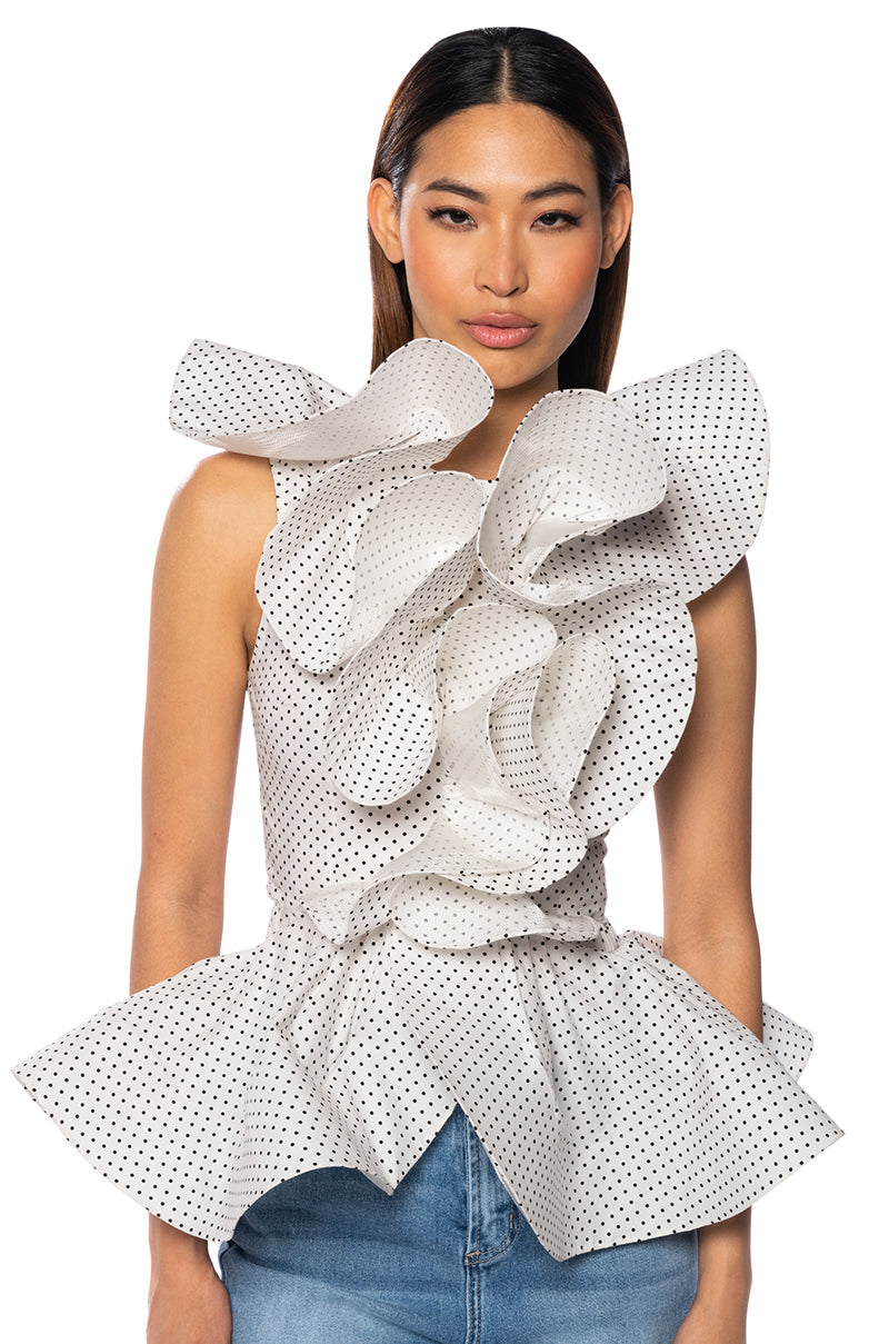 MISS FASHIONISTA SLEEVELESS POLKA DOT PRINT BLOUSE