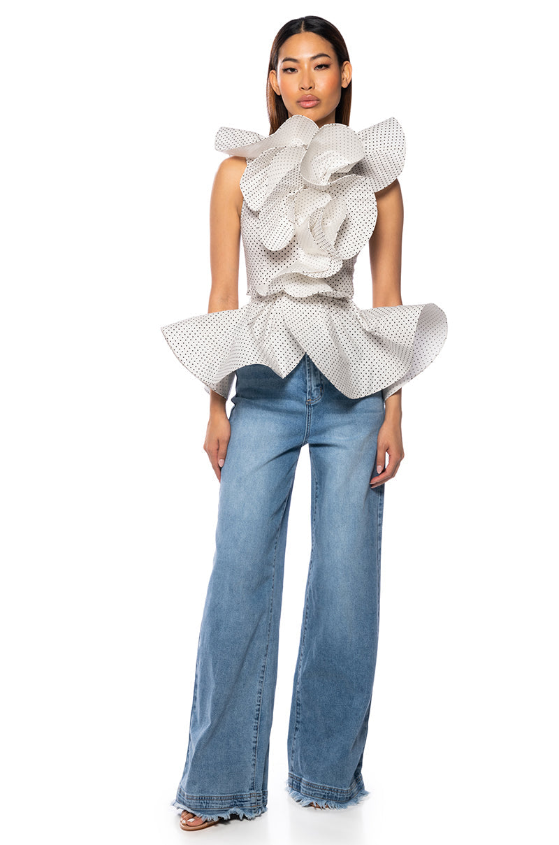 MISS FASHIONISTA SLEEVELESS POLKA DOT PRINT BLOUSE