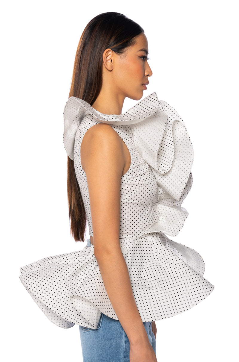 MISS FASHIONISTA SLEEVELESS POLKA DOT PRINT BLOUSE