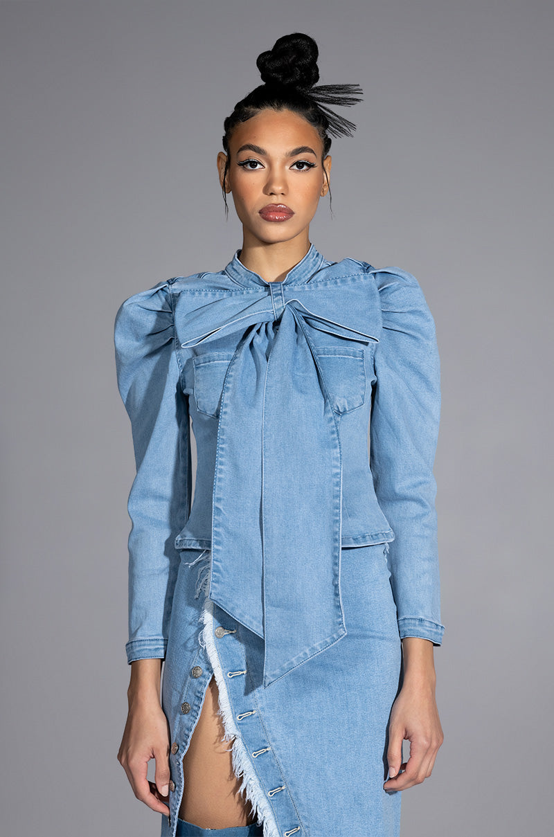 MISS INDEPENDENT DENIM LONG SLEEVE BLOUSE