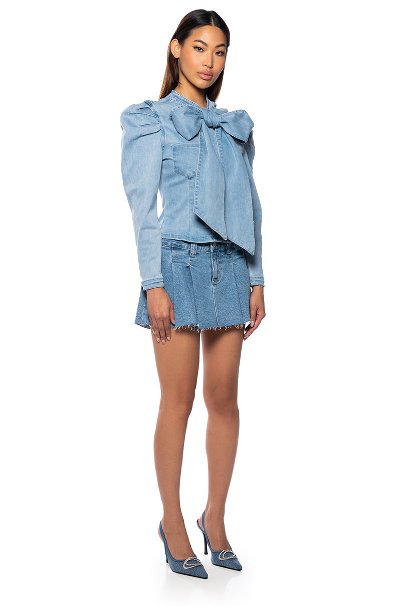 MISS INDEPENDENT DENIM LONG SLEEVE BLOUSE