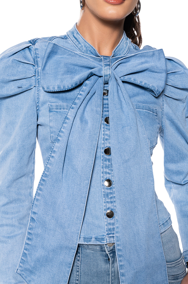 MISS INDEPENDENT DENIM LONG SLEEVE BLOUSE