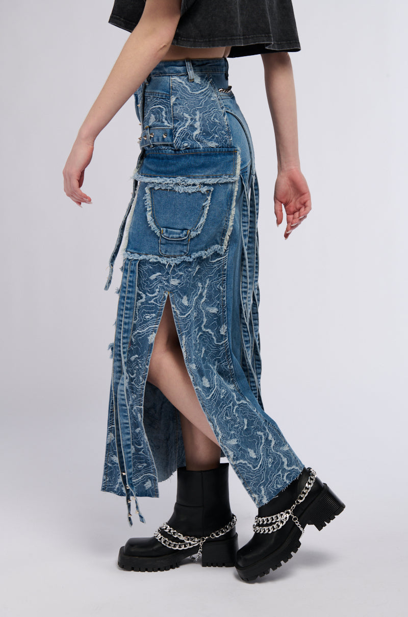 MIXED MEDIA DENIM MAXI SKIRT