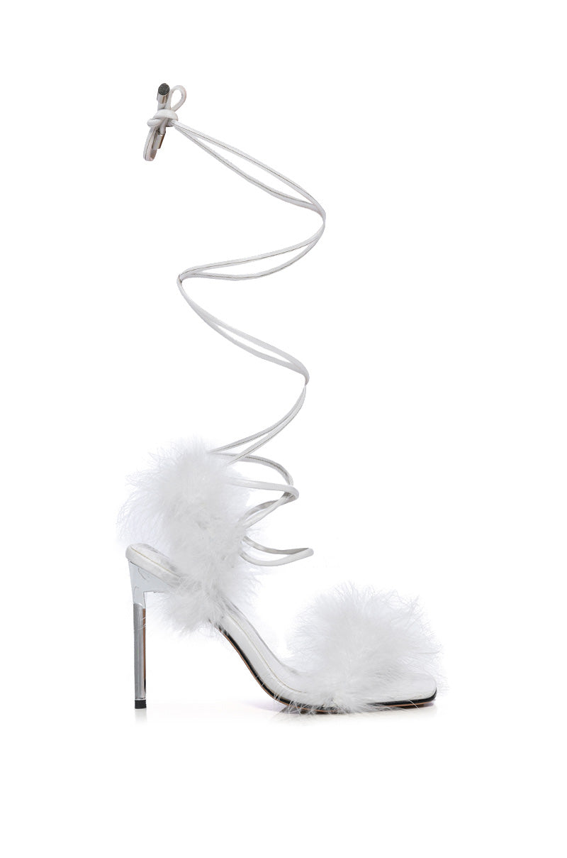 AZALEA WANG AMEILIA FUR STILETTO SANDAL IN WHITE
