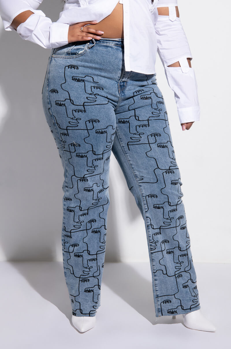 MULTIPLE FACES HIGH WAIST STRAIGHT JEANS
