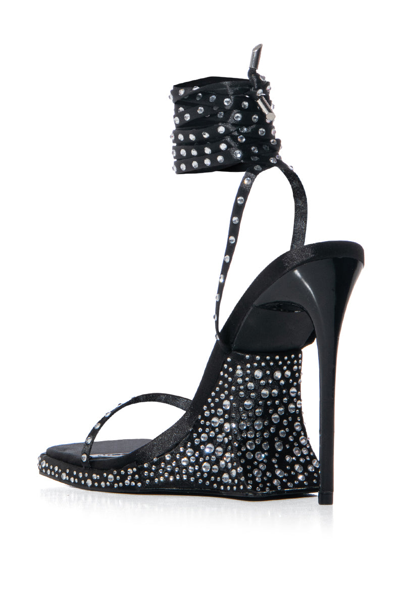 NADURA BLACK EMBELLISHED LACE UP SANDAL