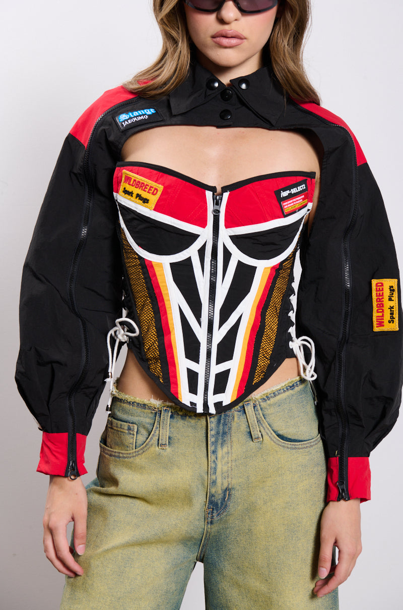 NEED FOR SPEED ZIP UP FRONT CORSET TOP