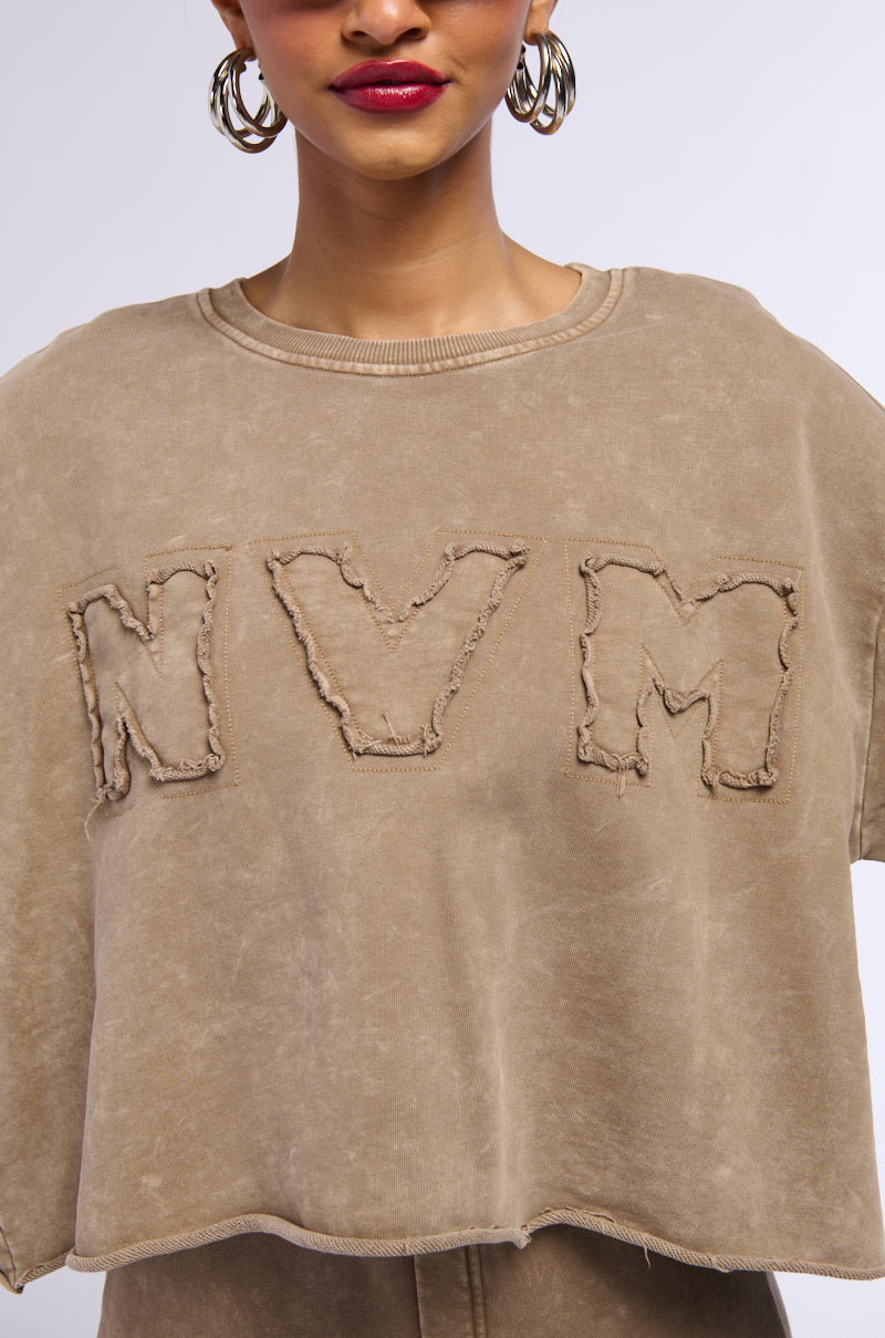 NEVER MIND BABE CROPPED MINERAL WASH SWEATSHIRT