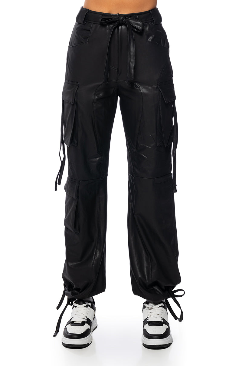 NEXT PLEASE CARGO FAUX LEATHER PANT