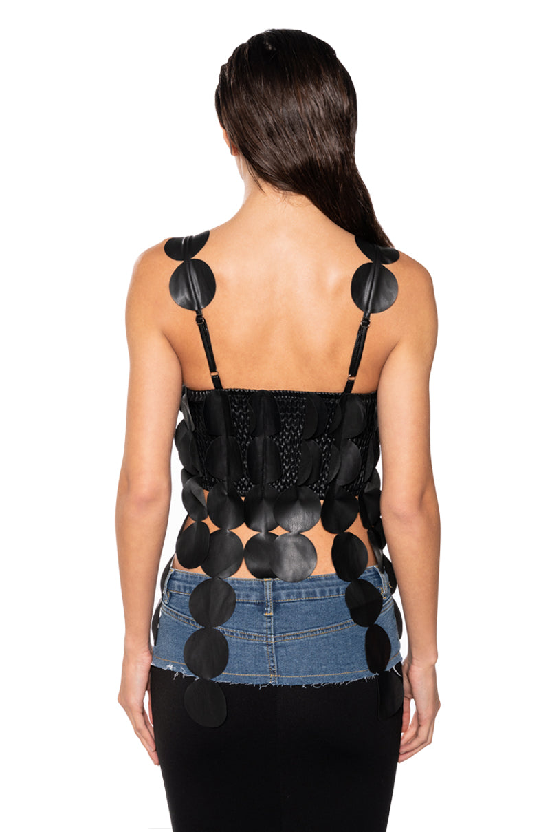 NO DISRESPECT FAUX LEATHER SLEEVELESS CROP TANK