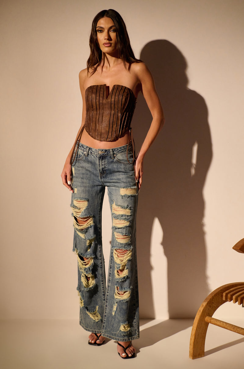NO TIME FOR STRESS RELAXED WAIST CUT OUT DENIM