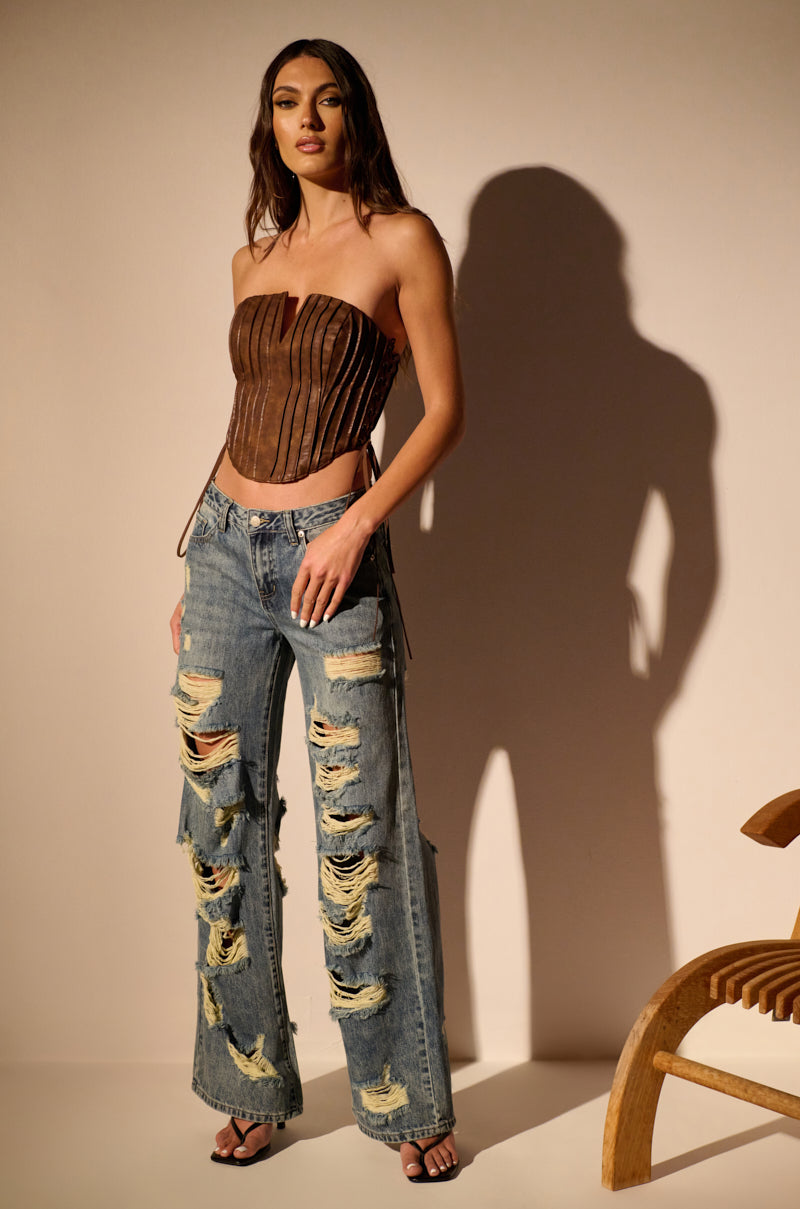 NO TIME FOR STRESS RELAXED WAIST CUT OUT DENIM