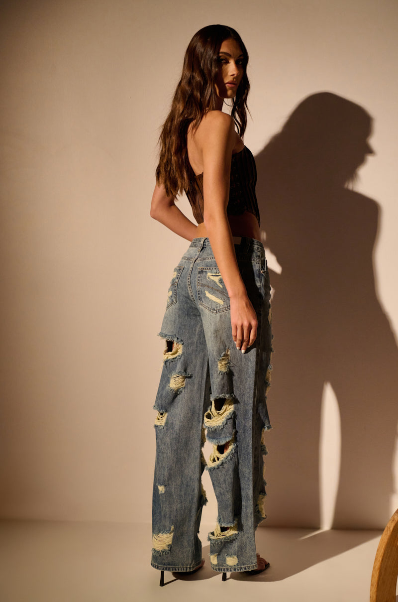 NO TIME FOR STRESS RELAXED WAIST CUT OUT DENIM