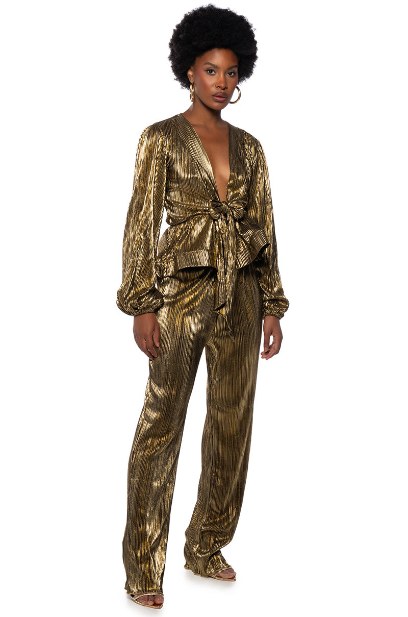 NOEL PLEATED METALLIC PALAZZO PANT